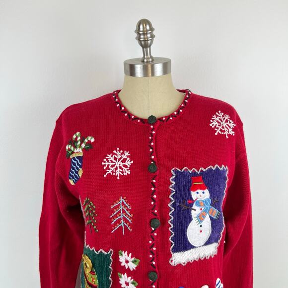 Cherokee Embroidered Holiday Christmas Button Front Cardigan Sweater (Sz M) - Picture 6 of 13